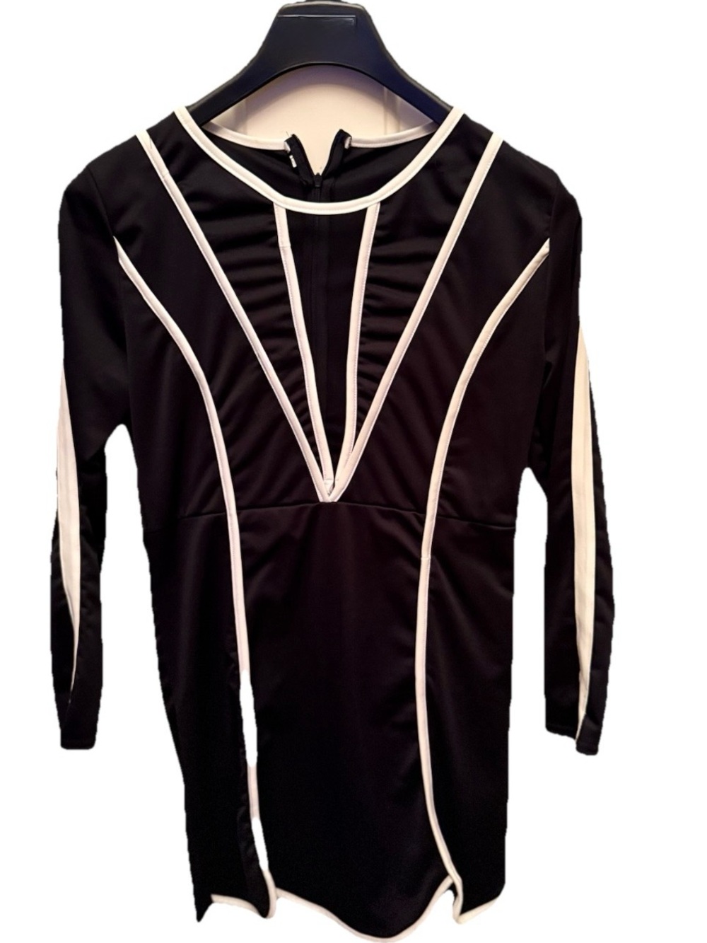 Black Long Sleeve Bodycon Dress with White Piping